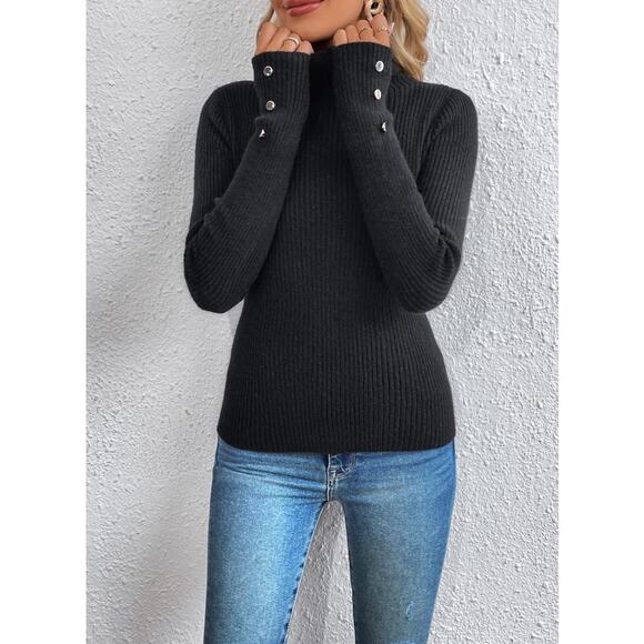 Cable & Gauge Womens Charcoal Grey Ribbed Chunky Cozy Mock Turtleneck Medium - Picture 1 of 12